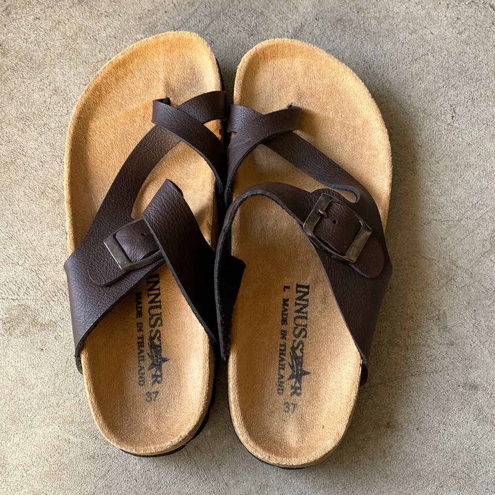 Slip on sandals with buckle strap detail, Size 37